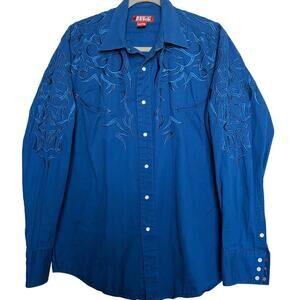 Red Ranch Western Pearl Snap Shirt Cowboy Embroidered Tribal Long Sleeve L